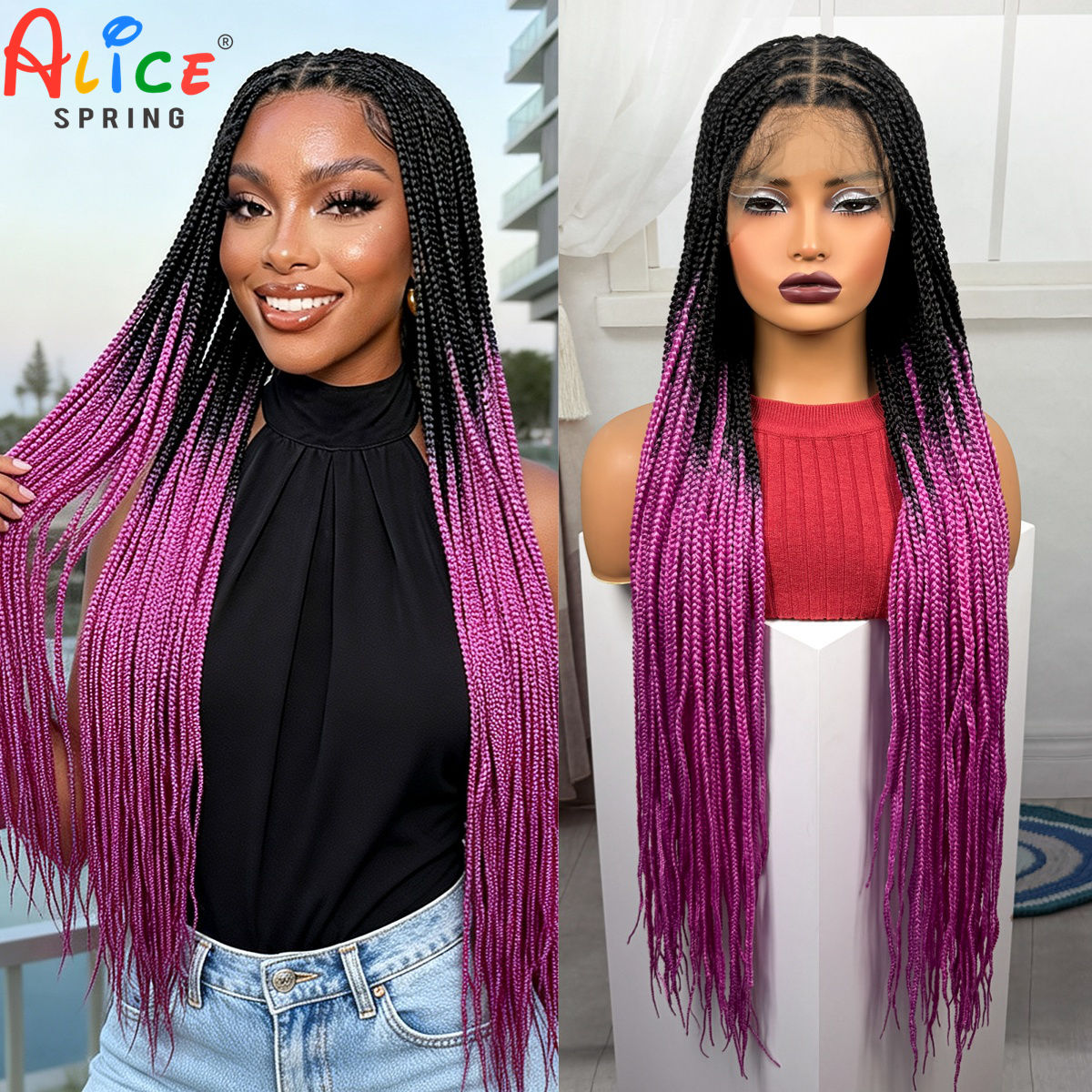 36inch Long Pink Color Box Bra - đánh giá và giá Synthetic Braided Wigs For Black Women