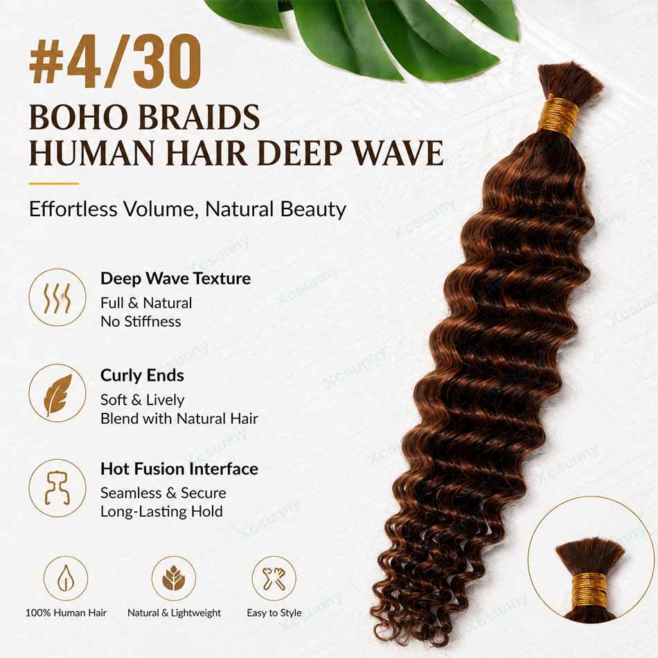 Color #4/30 Boho Braids Human  - đánh giá và giá Water Wave Bulk Human Hair For Braiding