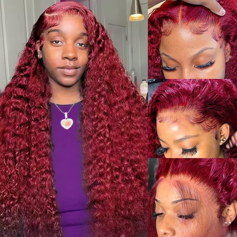 200 Density Burgundy Deep Wave - đánh giá và giá Lace Front Wigs